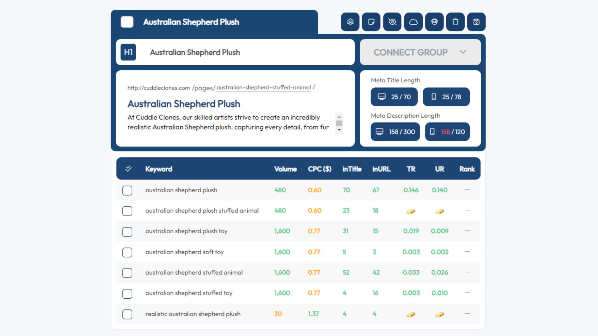 View Your Pages And Keyword Groups In Project Planner