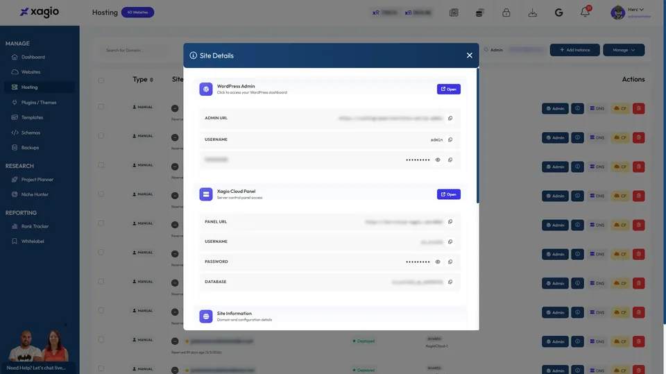 Xagio Hosting - Quick Access